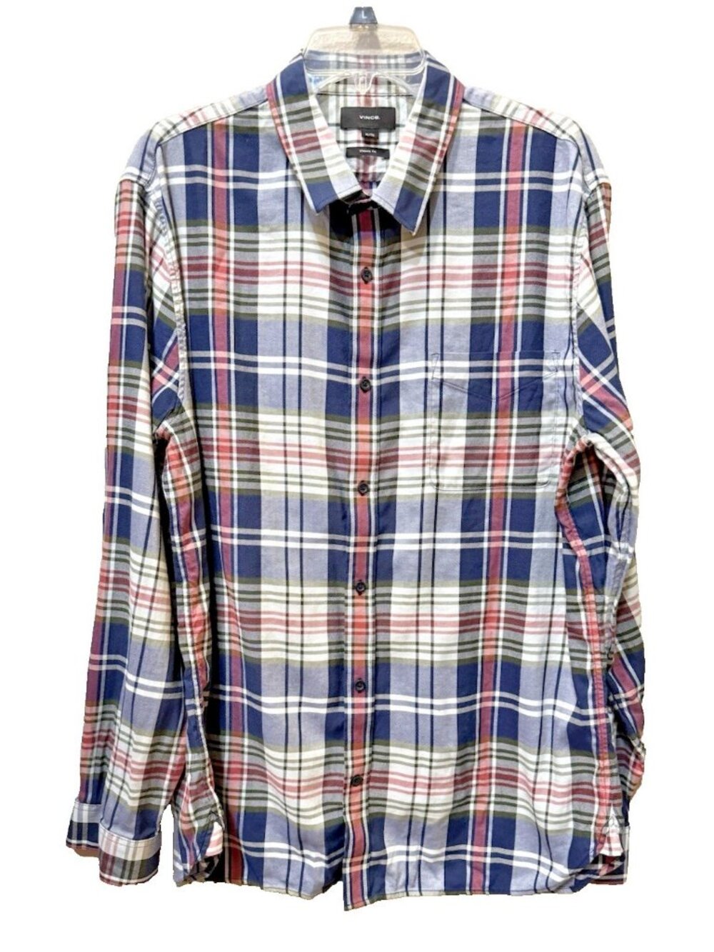 Vince Men's Shirt Sz XL Plaid Long Sleeve Button Up Classic Fit Blue Red White